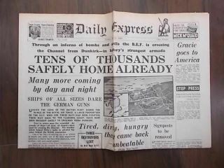 Daily Express Wwii Newspaper May 31st 1940 - Evacuation Of Dunkirk