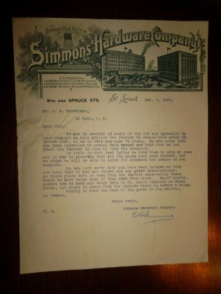 1897 St, .  Louis Letterhead To El Reno Oklahoma Territory - Simmons Hardware