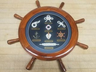 20 " Wooden Shadow Box Ship Steering Wheel Vintage Nautical Hanging Wall Decor