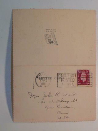 Antique Letter Card On Board Cunard White Star Line Cruise Ship,  Harry Ward 1938