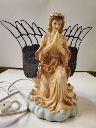 Vintage Resin Praying Angel Lamp Night Light With Stained Glass Wings