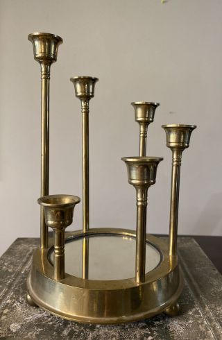 Vintage Andrea By Sadek 6 Brass Candle Sticks Spiral Staggered On Mirror Base
