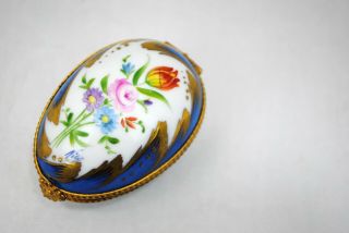 Limoges Hand Painted Porcelain Egg Shape Hinged Trinket Box
