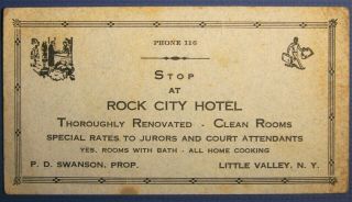 Little Valley York,  Rock City Hotel,  Circa 1910,  Advertising Card,  Phone 116