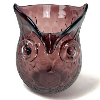 Amethyst Glass Owl Bud Vase Honeycomb Pattern Purple Mid - Century Modern Vintage