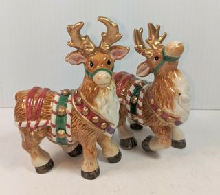 Fitz And Floyd Candy Lane Reindeer Salt Pepper Shakers Christmas Gold Figurines