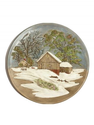 Vintage 1972 Byron Molds Winter Scene Decorative Ceramic Plate Wall Hanger