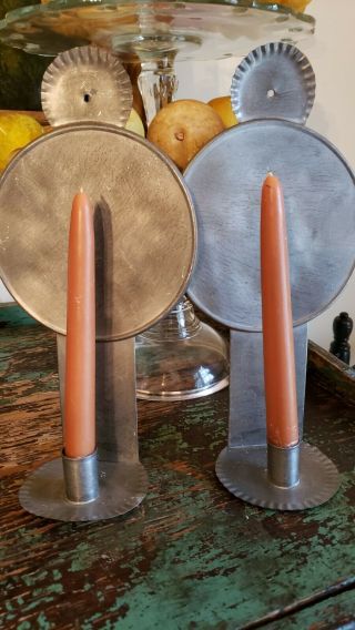 Vintage Rustic Farmhouse Primitive Hanging Candle Sconces With Tin Reflectors