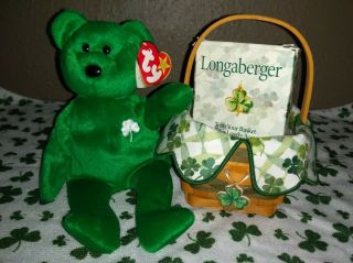 Longaberger Lucky You Basket Combo & Tie - On W Beanie Erin & Clover Hand Towel.