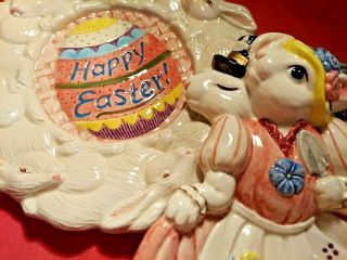 Vintage Fitz & Floyd Bunny Rabbit Dancing Easter Candy Dish Plates1996 Omnibus