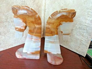 Multi Color Onyx Marble Horse Head Bookends.  8.  5” Tall