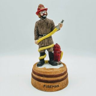 Vintage Emmett Kelly Jr Flambro Fireman Clown Figurine Wind Up Music Box