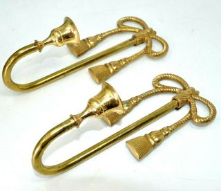 Set Of 2 Vintage Solid Brass Bow & Tassel Wall Sconce Candle Holders India 9 "
