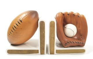 Vintage Lefton Ceramic Baseball Glove W/ Ball & Football Sport Themed Book Ends