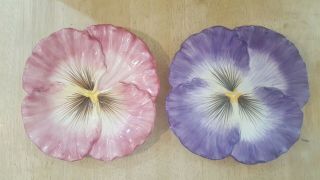 Fitz And Floyd “halcyon” Pansy Set Of 2 Canapé Plates - Retired And Rare