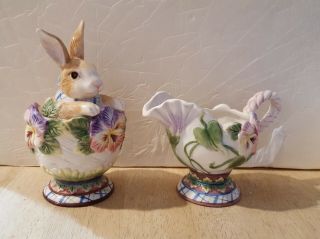 Fitz And Floyd “halcyon” Rabbit Sugar Bowl And Creamer - Retired And Rare