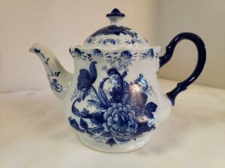 Vintage Estate Porcelian Cobalt Blue & White Floral Teapot