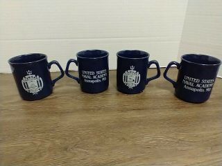 Set Of 4 - U.  S.  Naval Academy Coffee Mugs Annapolis,  Maryland Navy Blue