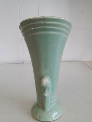 Vintage Celadon Green Art Deco Pottery Vase Flared Top 7 