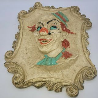 Vintage Clown Head Wall Plaque Plaster Chalkware Large 16 " X 13 " Heavy