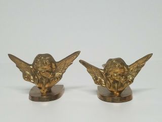 Vintage Solid Brass Pondering Cherub Heavenly Angels With Wings Candle Holders