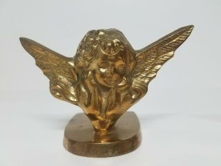 Vintage Solid Brass Pondering Cherub Heavenly Angels With Wings Candle Holders 3