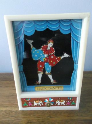 " Magic Dancer " Music Box Pull Out Drawer Clown Dances & Music Plays Jewelry Box