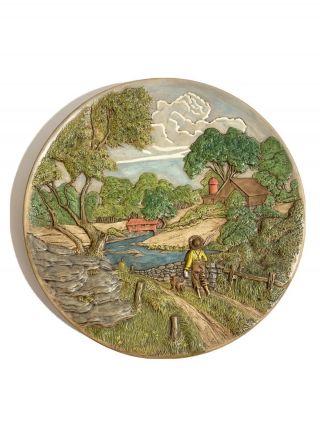 Vintage 1972 Byron Molds Country Scene Decorative Ceramic Plate Wall Hanger