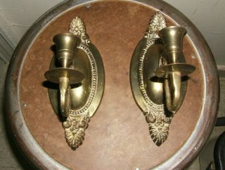 Vintage Pair Solid Brass Candle Holder Wall Sconce Ornate Art Deco