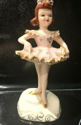 Vintage Statuette/ Figurine Ballerina In Tutu Dress Pink
