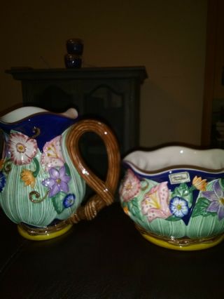 Fitz And Floyd Vintage 1994 Floral Pitcher And Matching Bowl