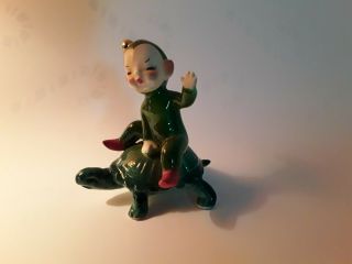 Vintage Josef Originals Pixie Elf Riding A Turtle Figurine Land Of Make Believe