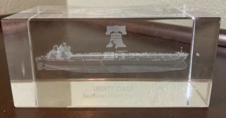 Art Glass/crystal Paper Weight Carrier Ship Liberty Bell Class Seariver Maritime