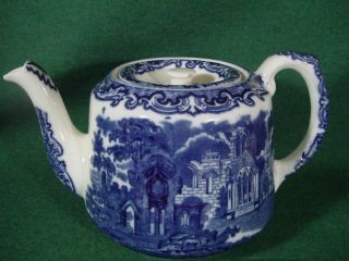 Staffordshire Stoneware Pottery George Jones Blue Transfer Printed Teapot Gothic