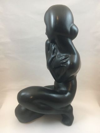 Vintage Art Deco Nude Woman Black Ceramic Figural Statue 1962
