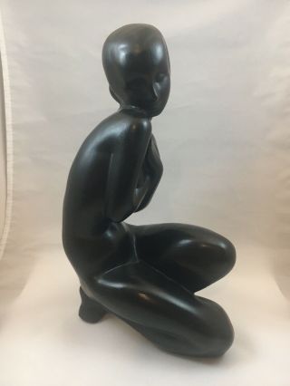 Vintage Art Deco Nude Woman Black Ceramic Figural Statue 1962 2