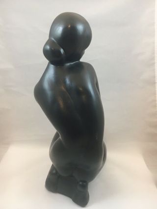 Vintage Art Deco Nude Woman Black Ceramic Figural Statue 1962 3