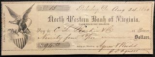 1860 Pre Civil War North Western Bank Of Virginia $94.  50 Vignette Bank Check