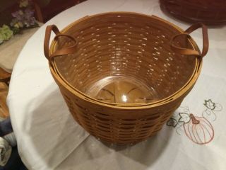 Vintage 1992 Longaberger Basket Large 13 " Round With Leather Handles W/protector