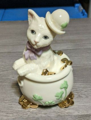 Lenox Pat The Little Irish Kitty Cat Sculpture,  4.  5 " Leprechaun Kitten Figurine