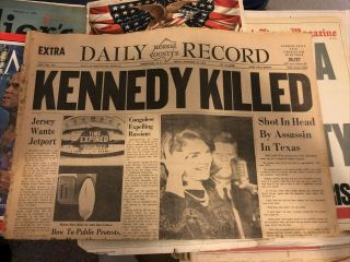 Vintage President John F.  Kennedy Assassinated 11/22/1963 Extra Daily Record Jfk