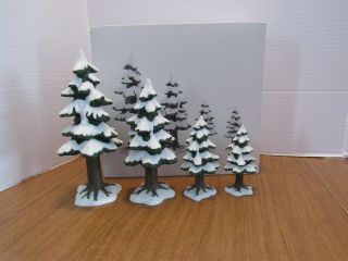 Dept.  56 Village Porcelain Pine Trees 59001 9,  7.  5 & 4 Inch Snow Covered