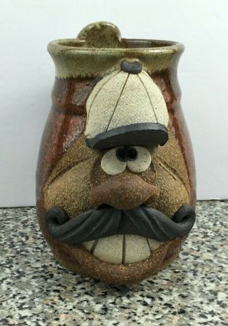 Robert Eakin Stoneware Funny Face Big Teeth Pottery Hat Mustache Mug Coffee Cup