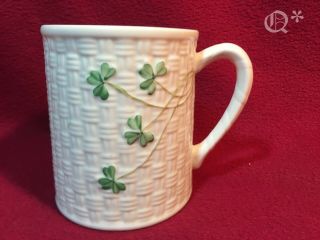Vintage Belleek Porcelain Shamrock Basket Weave Irish Coffee Mug
