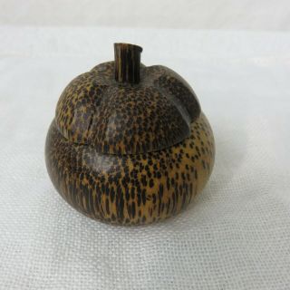 Small Round Hand Carved Wood Jewelry Trinket Box Vintage Brown Speckles