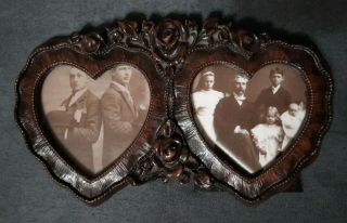 Yester Year Downey California Solid Carved Wood Roses Double Heart Photo Frame