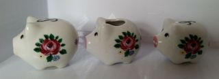 Vintage Ceramic Salt And Pepper Shakers Toothpick Holder - Pigs White Pink Roses