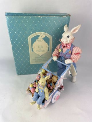 E.  B.  Friends Easter Bunny With Friend In Cart Paper Mache Midwest Importers Set