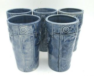 5 Vintage Blue Jean Denim Ceramic Drinking Cup Mug Beverage 5 1/2 "