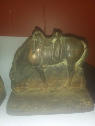 Vintage Cast Iron Bronze Brass Finish Bookends,  Saddled Horses